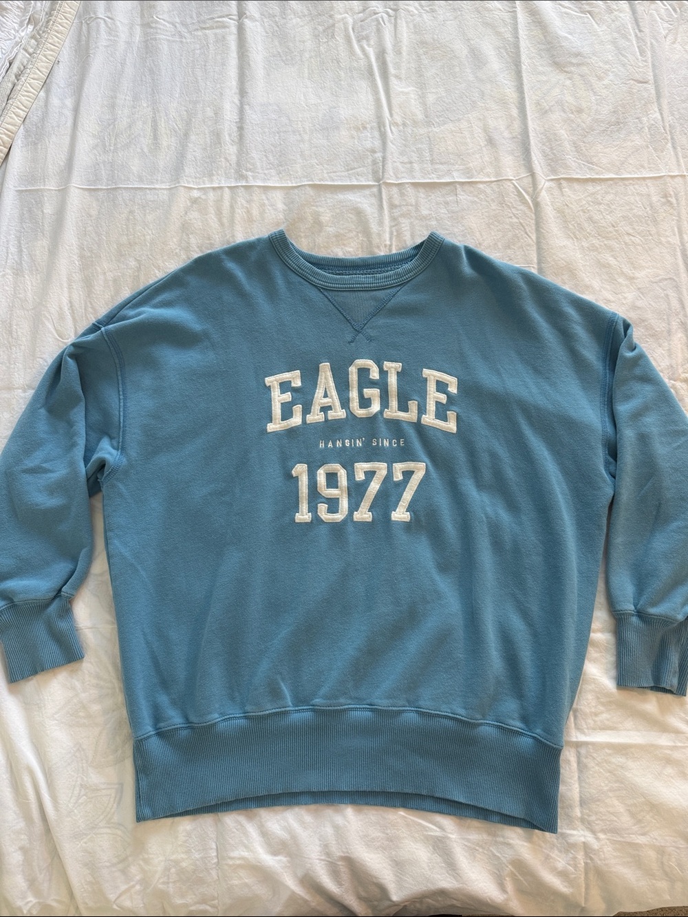 American Eagle Outfitters Teal Blue 'EAGLE 1977' Crewneck Sweatshirt